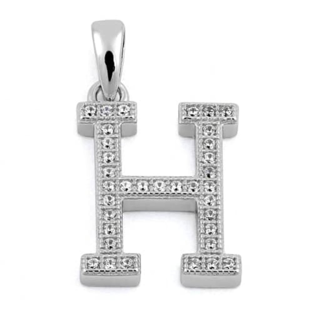 Sterling Silver Letter H CZ Initial Pendant